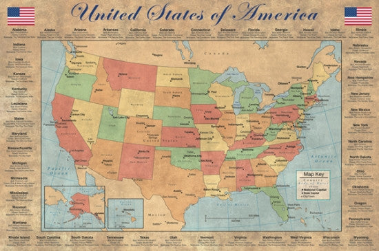 Map of the USA Rolled Poster Print - 24x36
