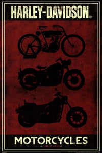 Harley Davidson Motorcycles Poster showcasing classic motorcycle art.