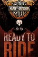 Harley Davidson Ready to Ride Poster showcasing a motorcycle on a scenic road.