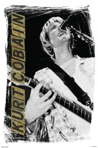 Kurt Cobain Singing Black and White Poster Print (24x36)