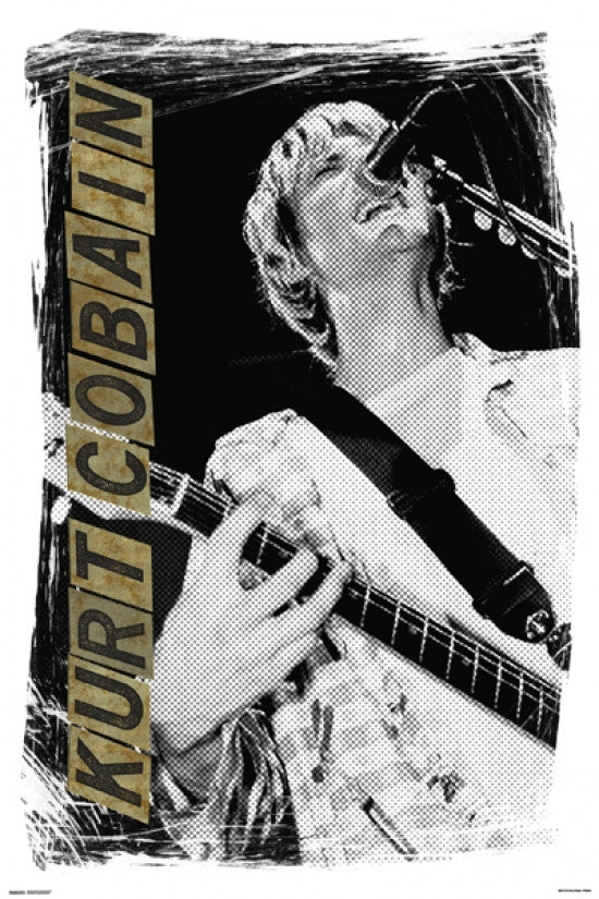 Kurt Cobain Singing Black and White Poster Print (24x36)