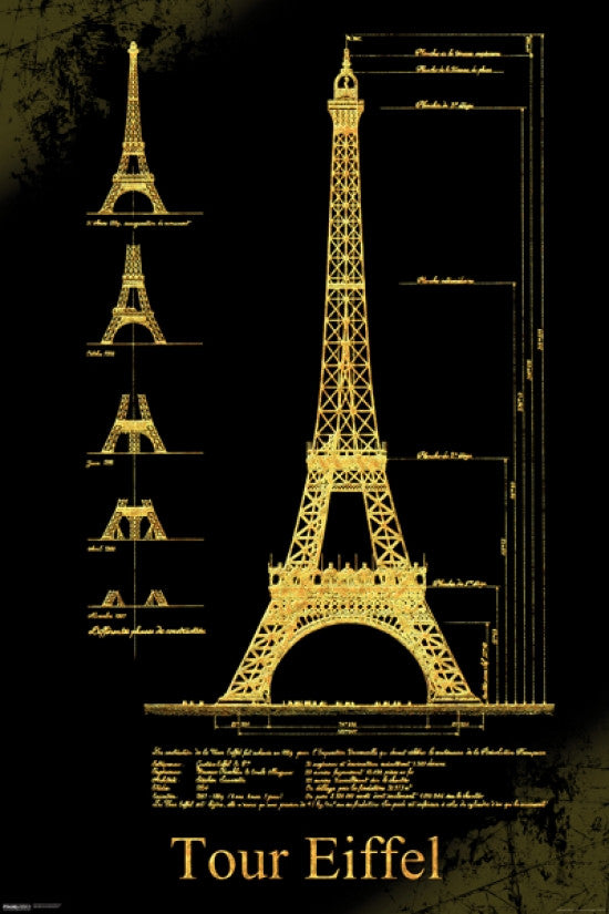 Eiffel Tower Design Poster Print - 22x34 Rolled Art