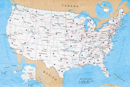 USA Road Map Poster Print - Vintage Style Decor