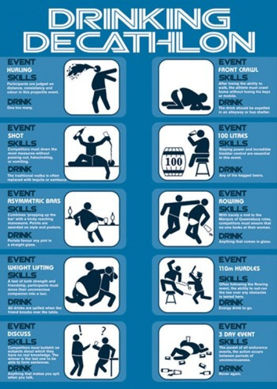 Drinking Decathlon Poster Print - Fun and Whimsical Decor