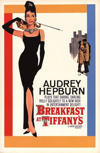 Breakfast at Tiffany's Movie Poster featuring Audrey Hepburn in classic cinema style.