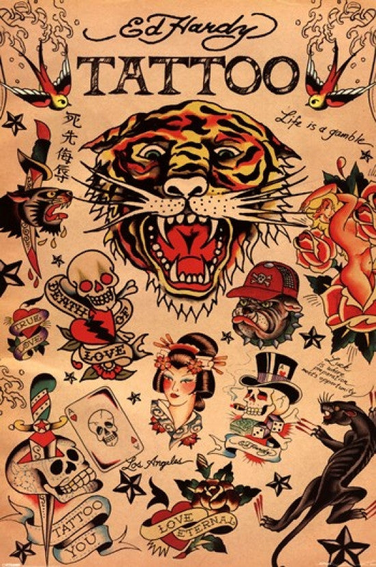 Ed Hardy Tattoo Collage Rolled Poster Print - 24x36