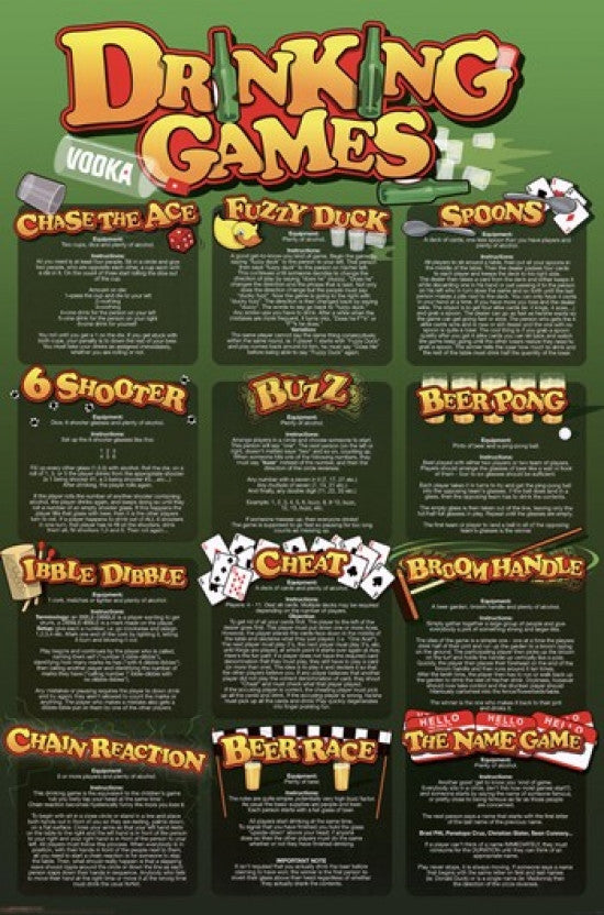 Drinking Games Poster Print - Fun Decor for Home & Office