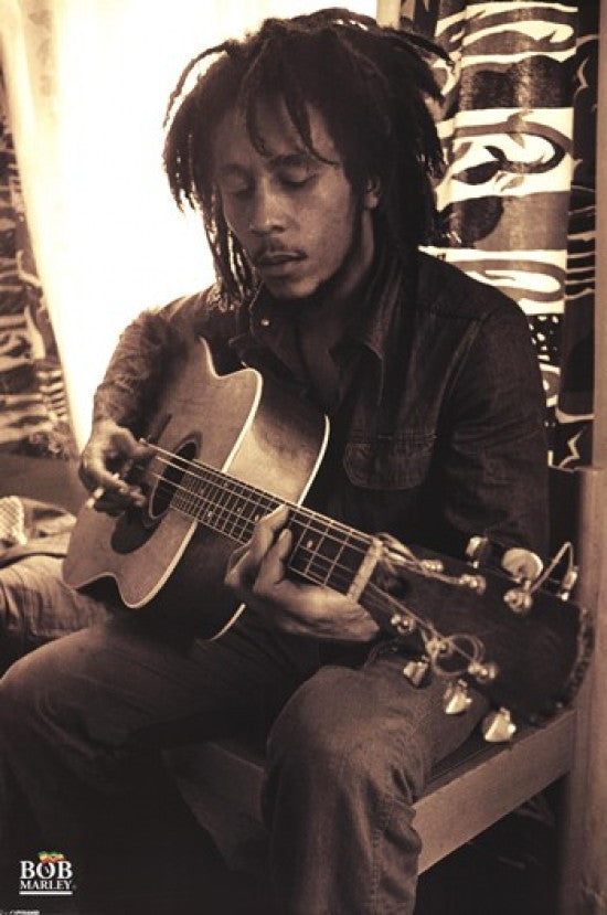 Bob Marley Sepia Playing Guitar Poster Print - 22x34
