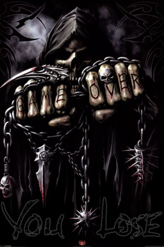 Spiral Game Over Reaper Poster Art Print, showcasing horror-themed artwork.