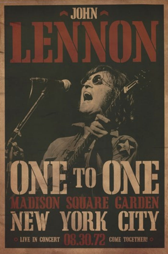 John Lennon concert poster art print featuring vibrant colors and iconic design.