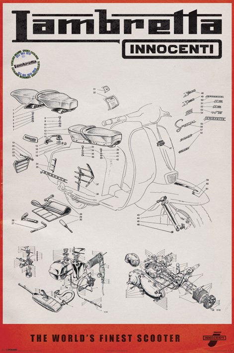 Lambretta Line Drawing Poster Print - 22x34