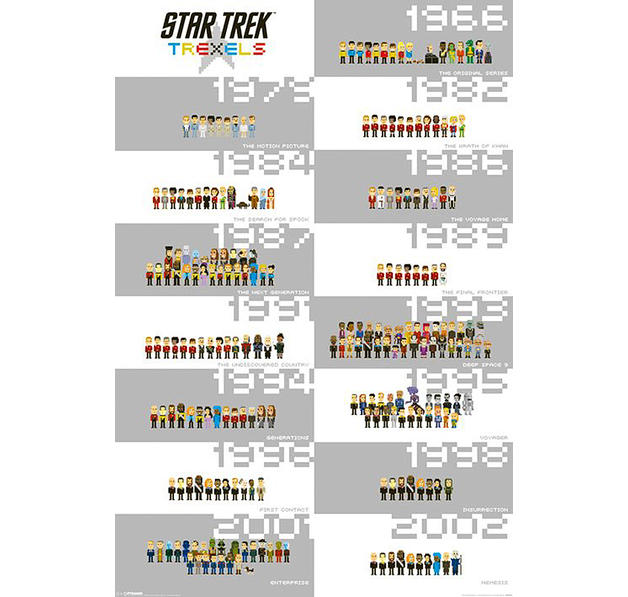 Star Trek Trexels Poster in vibrant colors, perfect for fans and collectors.