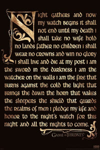 Game of Thrones Night's Watch Oath Poster Print - 22x34