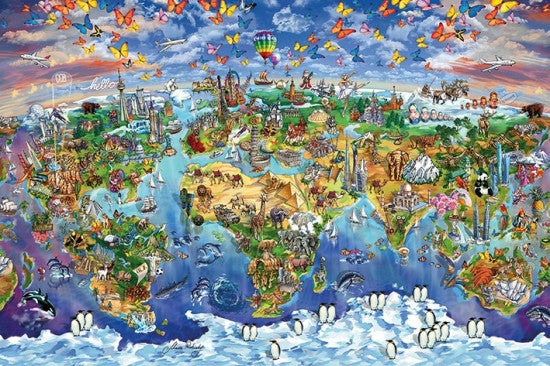 World Wonders Map Poster Print by Maria Rabi - 34x22