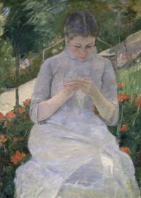 Young Woman Sewing in the Garden Fine Art Print by Mary Cassatt