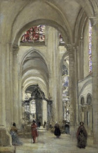 Interior of the Sens Cathedral fine art print by Jean Baptiste Camille Corot.