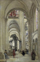 Interior of the Sens Cathedral fine art print by Jean Baptiste Camille Corot.