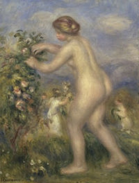 Young Nude Girl Picking Flowers Fine Art Print by Pierre Auguste Renoir