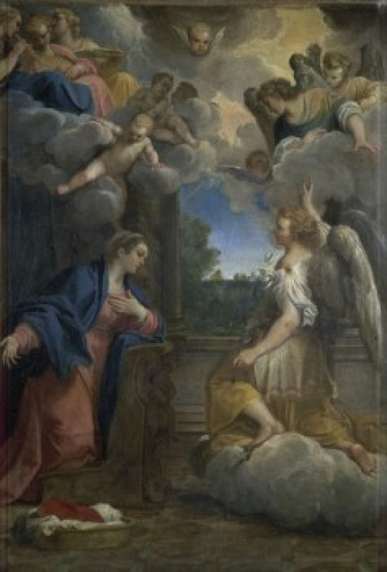 The Annunciation Poster Print by Agostino Carracci, high-quality art print.
