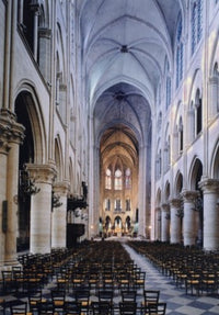 Notre Dame Interior Poster Print showcasing the beautiful architecture of Notre Dame de Paris.