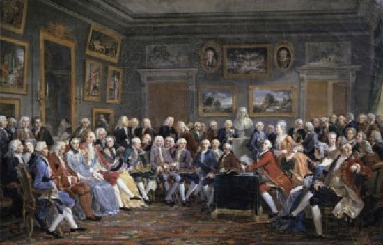 Reading of The Tragedy of Voltaire in The Salon of Mrs. Jeoffrin Poster Print by Anicet Charles Gabriel Lemonnier