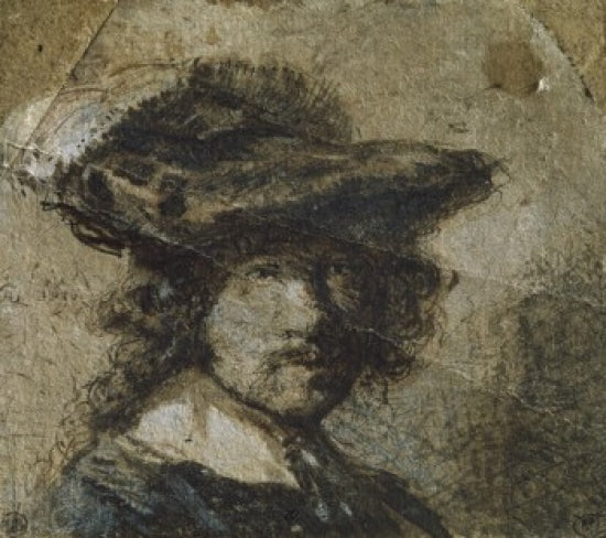 Self Portrait with Cap of Feathers and a White Collar Study by Rembrandt Harmensz van Rijn Poster Print