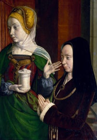 Portrait of Madeleine of Burgundy with Saint Mary Magdalene by Jean Hey - Oil on wood, Renaissance art poster print.