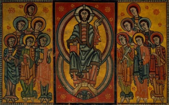 Christ and the Twelve Apostles altarpiece poster print from Museu Nacional d'Art de Catalunya, Barcelona.
