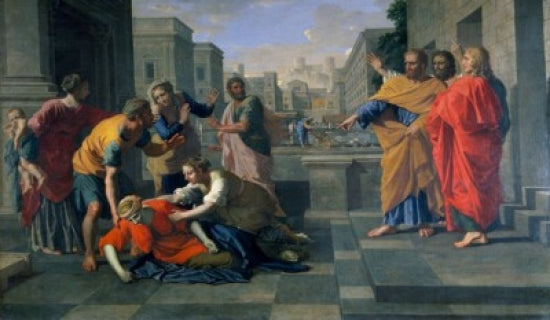 The Death of Sapphira Poster Print by Nicolas Poussin, showcasing dramatic classical art.
