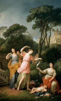 Young Greeks Adorning the Sleeping Cupid with Flowers Poster Print by Joseph Marie Vien