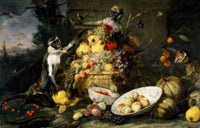 Fruits and Vegetables with Monkey, Parrot and Squirrel Fine Art Print by Frans Snyder