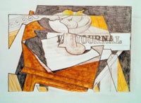 Still Life With a Newspaper and a Wooden Table Art Print by Juan Gris, 1918.