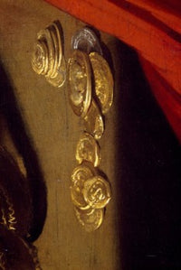 The Cheat with the Ace of Diamonds fine art print by Georges De La Tour, 1636, featuring dramatic light and shadow.