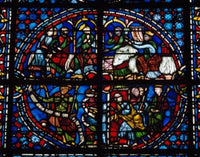 Rouen Cathedral stained glass poster print showcasing intricate designs and vibrant colors.