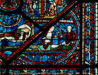The Money Changers stained glass poster print from Chartres Cathedral, France.