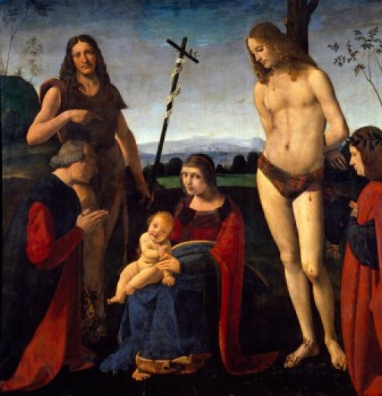 The Virgin and Child with Saints John the Baptist and Sebastian Poster Print by Giovanni Antonio Boltraffio