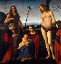The Virgin and Child with Saints John the Baptist and Sebastian Poster Print by Giovanni Antonio Boltraffio