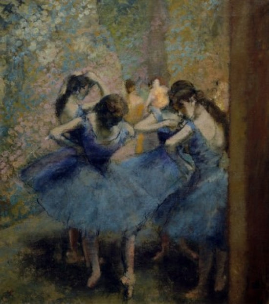 Blue Dancers 1890 art print by Edgar Degas, showcasing ballet dancers in motion.