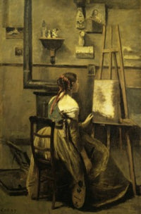 Corot's Studio poster print by Jean Baptiste Camille Corot, showcasing classic 19th-century art.
