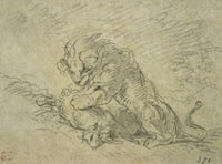 Lion Consuming a Sheep Drawing by Eugene Delacroix