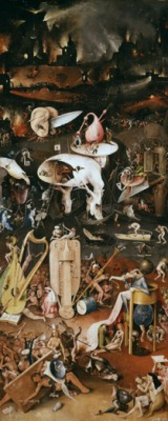 Garden of Earthly Delights Poster Print by Hieronymus Bosch, showcasing intricate details and vibrant colors.