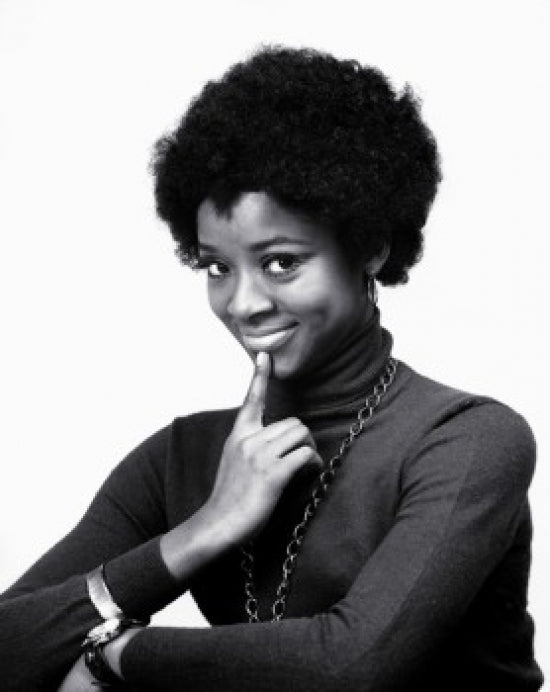 Portrait of a Young Woman Smiling Poster Print, vibrant and joyful.