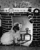 Side profile of a dog sitting near a fireplace poster print.