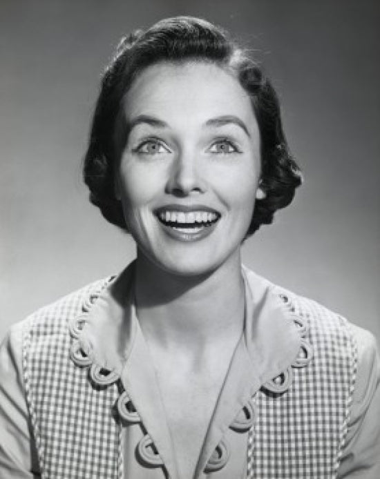 Young Woman Smiling Poster Print showcasing joy and positivity.