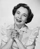 Portrait of a young woman with hands clasped poster print.