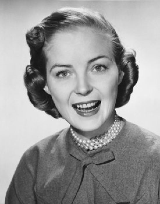 Portrait of a young woman smiling poster print, vibrant artwork.