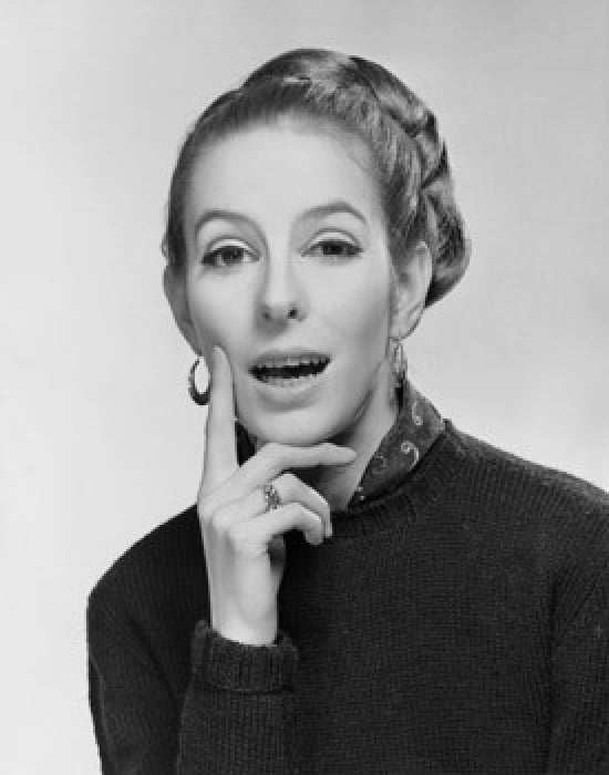 Portrait of a young woman with her hand on her chin poster print.