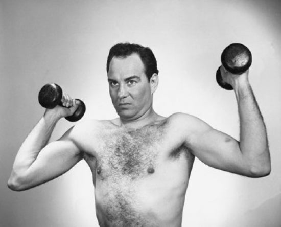 Close-Up of a Mid-Adult Man Exercising with Dumbbells Poster Print