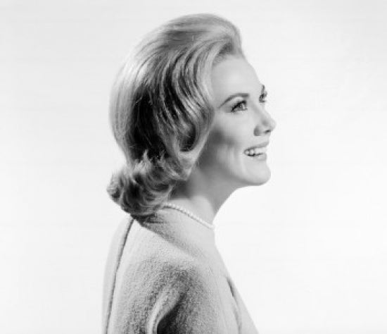 Smiling young woman side profile poster print