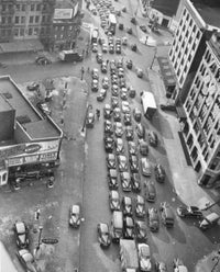 High angle view of cars approaching Holland Tunnel in New York City